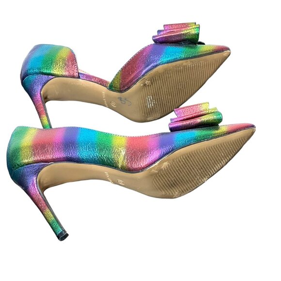 Rainbow metallic heels with bows by Betsey Johnson Size 7 - Picture 9 of 10